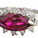 STUNNING 14CT WHITE GOLD 13 STONE SYNTHETIC RUBY & DIAMOND CLUSTER RING