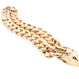 Exquisite 9ct Rose Gold Curb Link Bracelet with Heart Padlock & Safety Chain