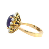 ELEGANT 18CT YELLOW GOLD 15 STONE AMETHYST & CULTURED PEARL CLUSTER RING
