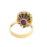 ELEGANT 18CT YELLOW GOLD 15 STONE AMETHYST & CULTURED PEARL CLUSTER RING