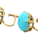 ELEGANT 14CT YELLOW GOLD SCREW BACK TURQUOISE EARRINGS