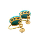 ELEGANT 14CT YELLOW GOLD SCREW BACK TURQUOISE EARRINGS