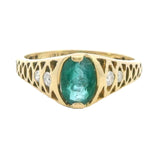 STUNNING 18CT YELLOW GOLD 4 STONE EMERALD & DIAMOND RING