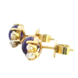 STUNNING 18CT YELLOW GOLD AMETHYST & CULTURED PEARL STUD EARRINGS