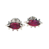 ELEGANT 14CT WHITE GOLD 2 STONE SYNTHETIC RUBY STUD EARRINGS