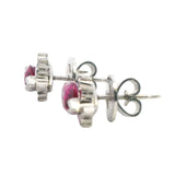 ELEGANT 14CT WHITE GOLD 2 STONE SYNTHETIC RUBY STUD EARRINGS