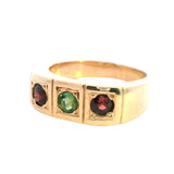 ELEGANT 9CT YELLOW GOLD 3 STONE TOURMALINE RING