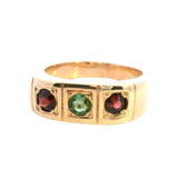 ELEGANT 9CT YELLOW GOLD 3 STONE TOURMALINE RING