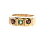 ELEGANT 9CT YELLOW GOLD 3 STONE TOURMALINE RING
