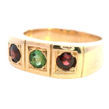 ELEGANT 9CT YELLOW GOLD 3 STONE TOURMALINE RING
