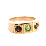 ELEGANT 9CT YELLOW GOLD 3 STONE TOURMALINE RING