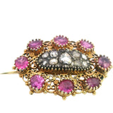Elegant Victorian 9ct Yellow Gold Ruby and Diamond Brooch