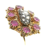 Elegant Victorian 9ct Yellow Gold Ruby and Diamond Brooch