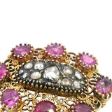 Elegant Victorian 9ct Yellow Gold Ruby and Diamond Brooch