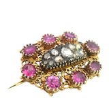 Elegant Victorian 9ct Yellow Gold Ruby and Diamond Brooch