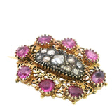 Elegant Victorian 9ct Yellow Gold Ruby and Diamond Brooch