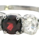ELEGANT PLATINUM 3 STONE GARNET & DIAMOND RING