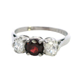 ELEGANT PLATINUM 3 STONE GARNET & DIAMOND RING