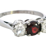 ELEGANT PLATINUM 3 STONE GARNET & DIAMOND RING
