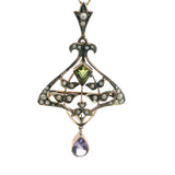 Vintage 9ct Yellow Gold Suffragette Brooch/Pendant with Peridot, Amethyst & Seed Pearls