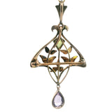 Vintage 9ct Yellow Gold Suffragette Brooch/Pendant with Peridot, Amethyst & Seed Pearls