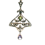 Vintage 9ct Yellow Gold Suffragette Brooch/Pendant with Peridot, Amethyst & Seed Pearls
