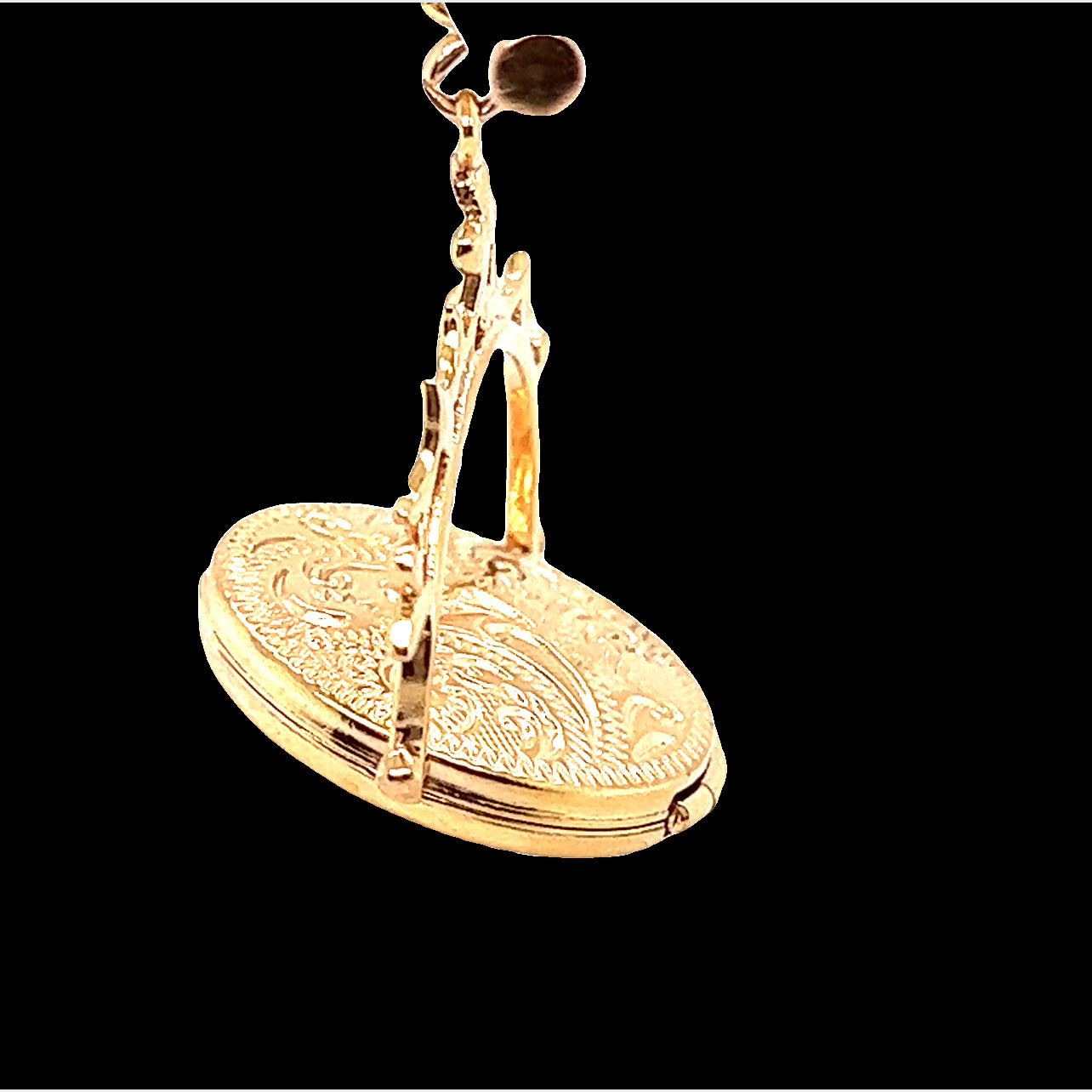 Gold Fancy Link Chain with Fob Bar and Spinner Pendant