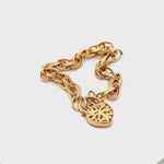 Yellow Gold Bracelet with Engraved links & Floral Padlock Clasp