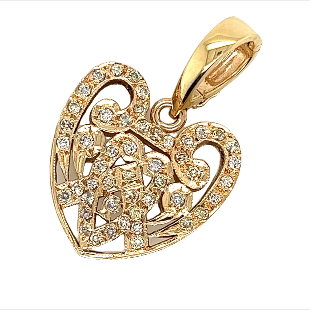 Yellow Gold 49 Diamond Heart Pendant TDW 1.00ct