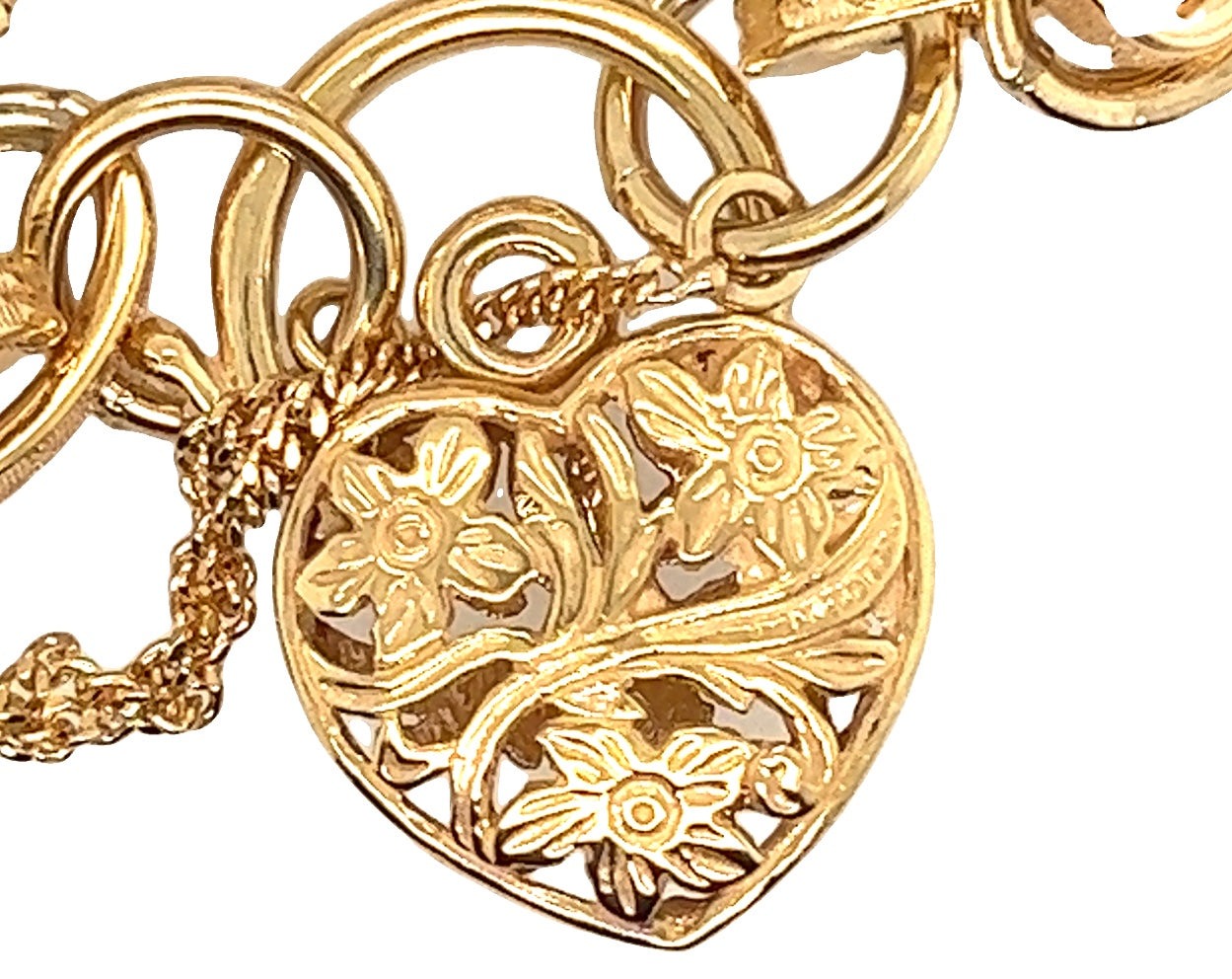 Yellow Gold Bracelet with Engraved links & Floral Padlock Clasp