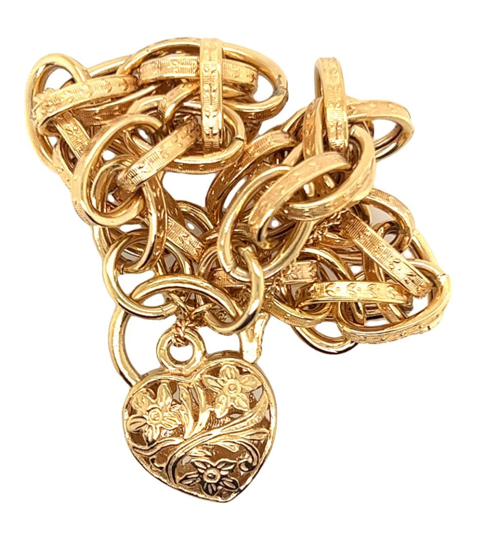 Yellow Gold Bracelet with Engraved links & Floral Padlock Clasp