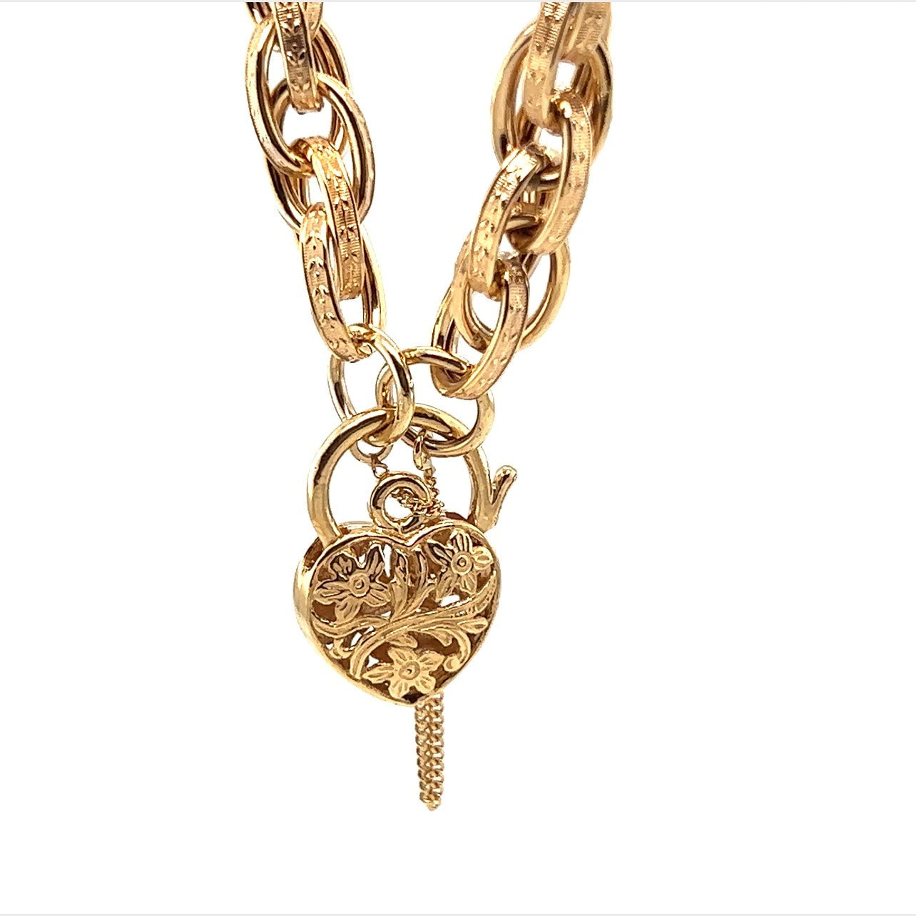 Yellow Gold Bracelet with Engraved links & Floral Padlock Clasp