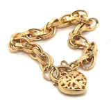 Yellow Gold Bracelet with Engraved links & Floral Padlock Clasp