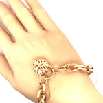 Yellow Gold Bracelet with Engraved links & Floral Padlock Clasp