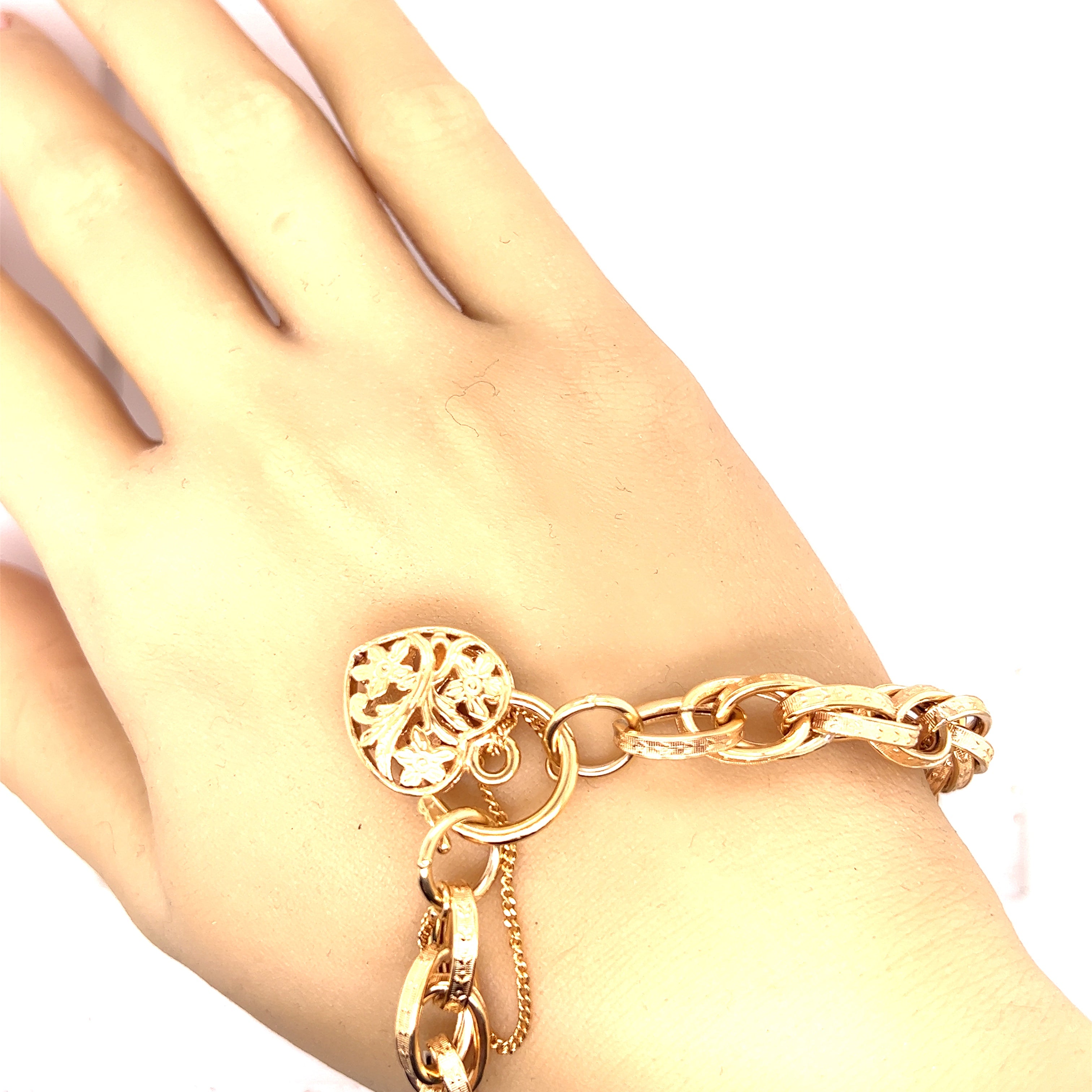 Yellow Gold Bracelet with Engraved links & Floral Padlock Clasp