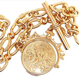 Gold Fancy Link Chain with Fob Bar and Spinner Pendant