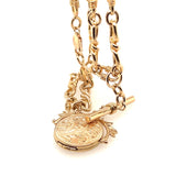 Gold Fancy Link Chain with Fob Bar and Spinner Pendant