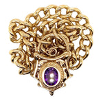 Yellow Gold Curb Link Bracelet with Amethyst Filigree Padlock