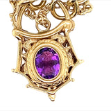 Yellow Gold Curb Link Bracelet with Amethyst Filigree Padlock