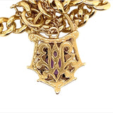 Yellow Gold Curb Link Bracelet with Amethyst Filigree Padlock