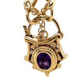 Yellow Gold Curb Link Bracelet with Amethyst Filigree Padlock