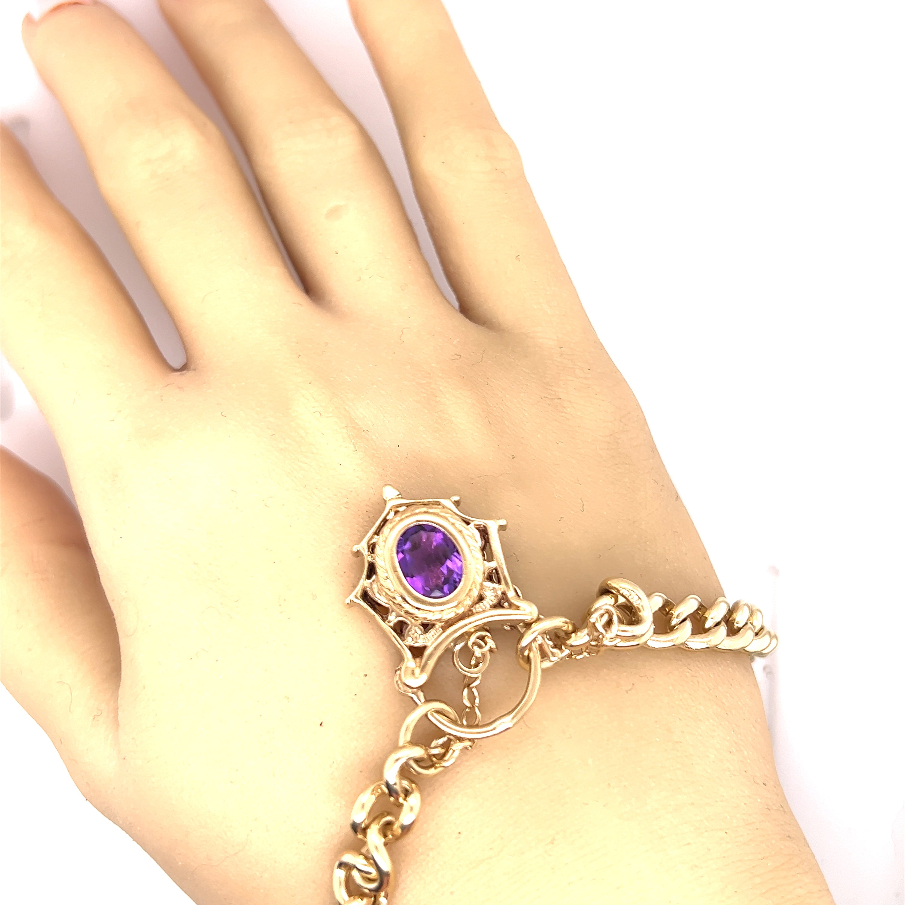Yellow Gold Curb Link Bracelet with Amethyst Filigree Padlock
