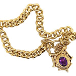 Yellow Gold Curb Link Bracelet with Amethyst Filigree Padlock
