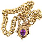 Yellow Gold Curb Link Bracelet with Amethyst Filigree Padlock