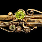 Antique 15ct Yellow Gold Peridot & Pearl Double Bar Brooch