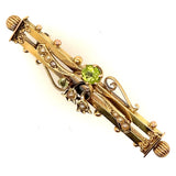 Antique 15ct Yellow Gold Peridot & Pearl Double Bar Brooch