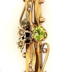 Antique 15ct Yellow Gold Peridot & Pearl Double Bar Brooch