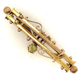 Antique 15ct Yellow Gold Peridot & Pearl Double Bar Brooch