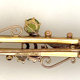 Antique 15ct Yellow Gold Peridot & Pearl Double Bar Brooch