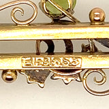 Antique 15ct Yellow Gold Peridot & Pearl Double Bar Brooch
